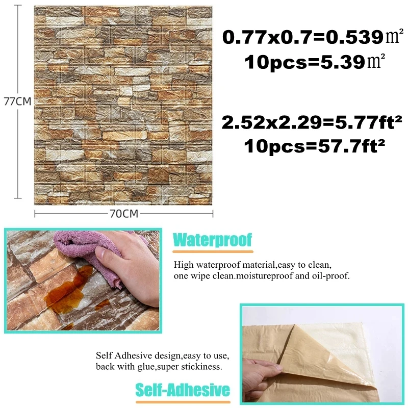 10PCS Self Adhesive 3D Brick W – обзор и цена Pvc Panel Background